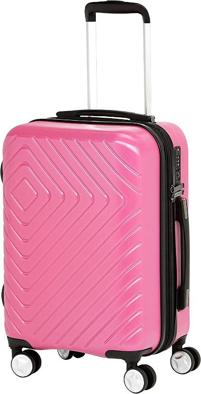 Photo 1 of Amazon Basics Geometric Travel Luggage Expandable Suitcase Spinner with Wheels and Built-In TSA Lock, 21.7-Inch - Pink