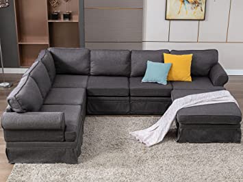 Photo 1 of **OTTOMAN ONLY, MISSING BOXES FOR COUCH** Merax Fabric Upholstered Living Room Sectional Sofa Set, Modular Customization Couch with Removable Ottoman, Dark Gray_U Shaped
