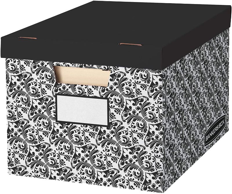 Photo 1 of Bankers Box 0035501 Decorative Storage Box with Lids, Black and White, 10 Pack
