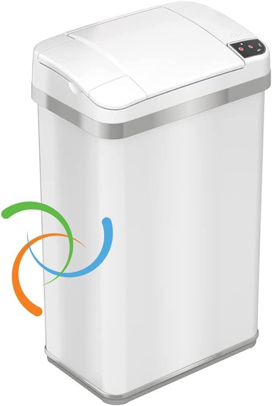 Photo 1 of 4 Gallon Fragrance Trash Cans with AbsorbX Odor Filter, 04 Gal Sensor Pearl White