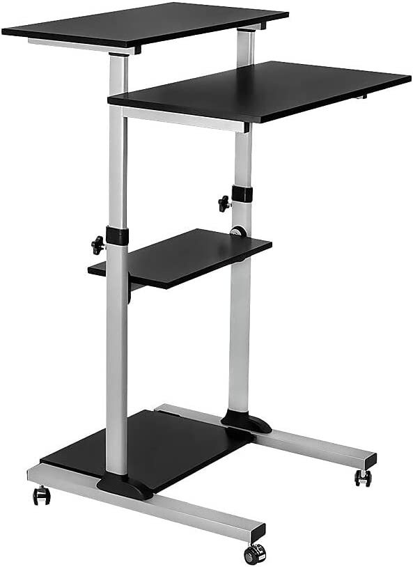 Photo 1 of Mount-It! Mobile Standing Desk/Height Adjustable Stand Up Computer Work Station | Rolling Presentation Cart with 27.5 Inch Wide Platform, Locking Wheels
