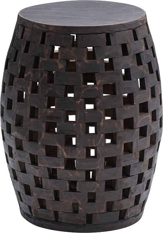 Photo 1 of Amazon Aware Outdoor Recycled Checkered Wood Stool and Plant Stand, Cocoa
