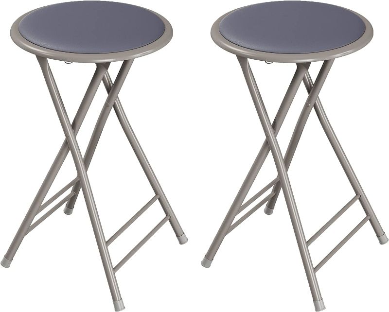 Photo 1 of 24-Inch Counter Height Bar Stool – Backless Folding Chair with 300lb Capacity for Kitchen, Recreation Room, or Game Room by Trademark Home (Gray) Set of 2
