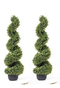 Photo 1 of 35 Inch Artificial Boxwood Topiary Tree Spiral Plants Fake Faux Plant Decor in Plastic Pot Green Indoor or Outdoor