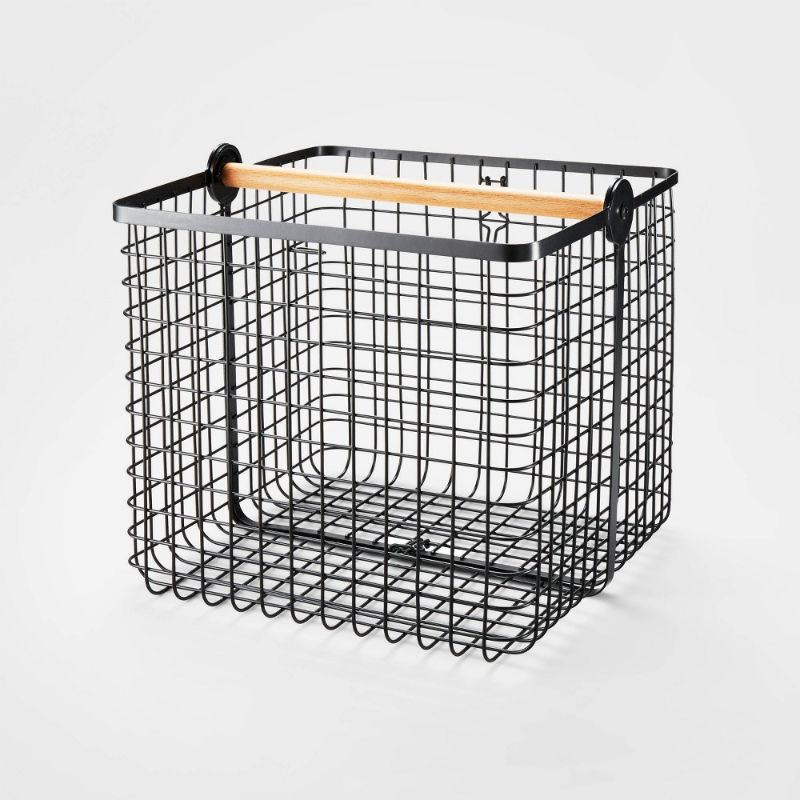 Photo 1 of  13"Large Black Wire with Natural Wood Handles 2-in-1 Milk Crate - Brightroom™
