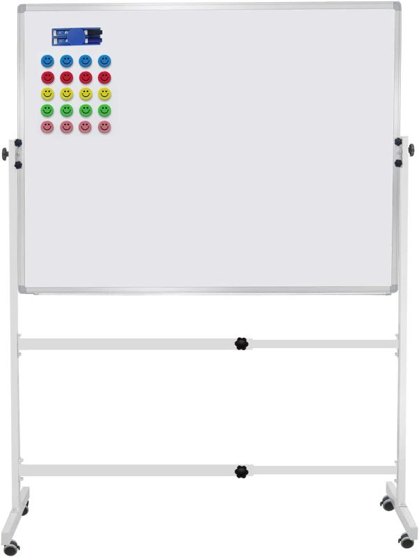 Photo 1 of 48"x36" Mobile Whiteboard Magnetic Dry Erase Board on Wheels Adjustable Height and Angle Portable Rolling White Boards for School, Office, Home
