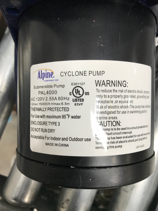 Photo 1 of Alpine Corporation 4000 GPH Cyclone Pump for Ponds, Fountains, Waterfalls, and Water Circulation
