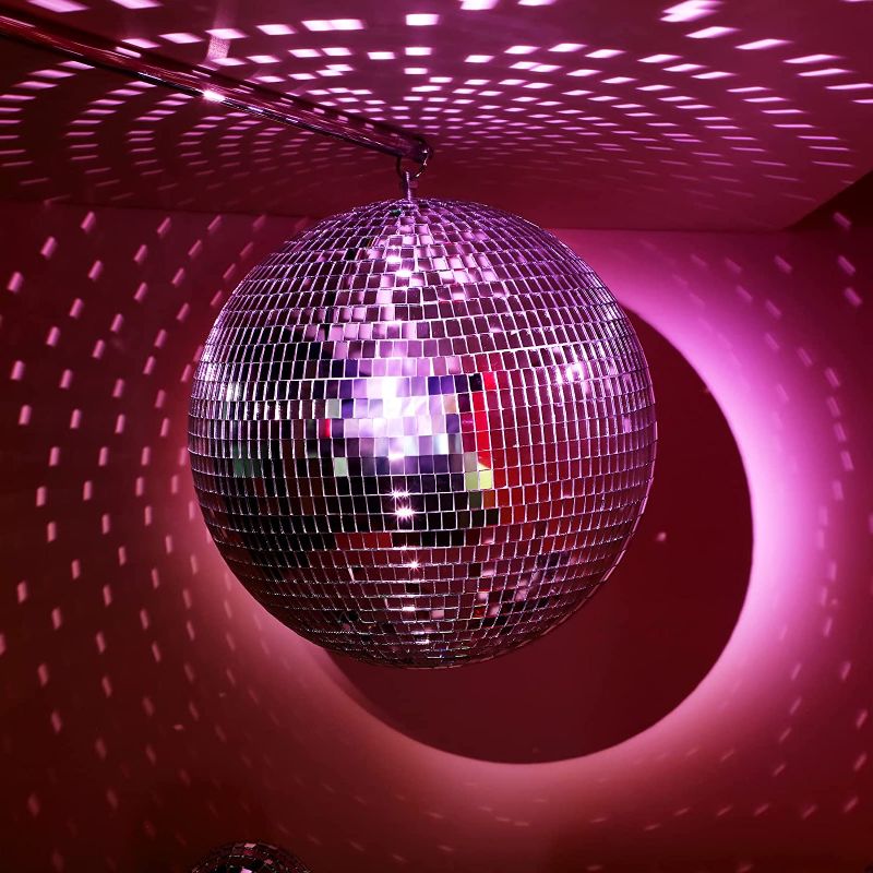Photo 1 of 2 Pack 12 Inches Disco Light Mirror Ball Stylish Mirror Ball Mirror Disco Ball Silver Hanging Reflective Lighting Mirror Balls Revolving Strobe Light Ball for Club Stage Event Festivals Party Decor
