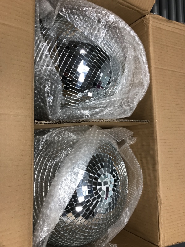 Photo 2 of 2 Pack 12 Inches Disco Light Mirror Ball Stylish Mirror Ball Mirror Disco Ball Silver Hanging Reflective Lighting Mirror Balls Revolving Strobe Light Ball for Club Stage Event Festivals Party Decor
