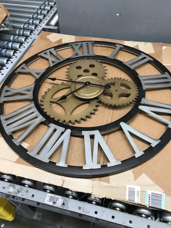 Photo 2 of ***STOCK PHOTO NOT EXACT*** ImprovingLife The Original Real Moving Gear Wall Clock Vintage Industrial Oversized Rustic Farmhouse (30 inch (60cm), Vintage Black Wood and Bronze)
