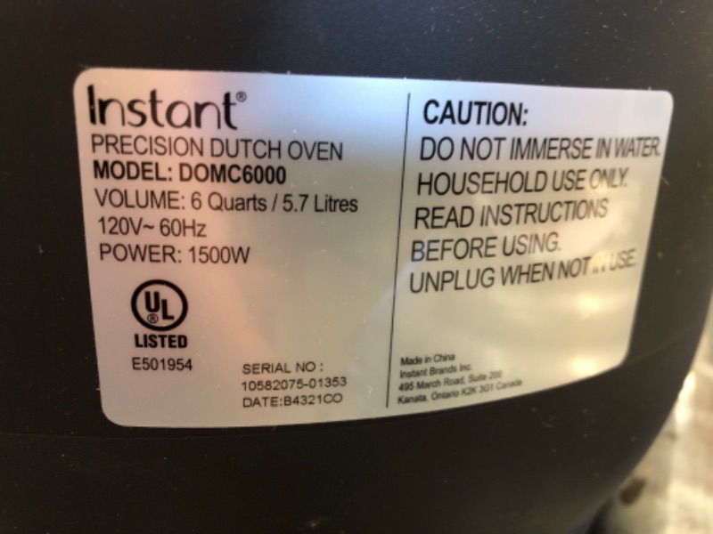 Photo 5 of *BROKEN SCREEN* Instant Precision Dutch Oven, 5-in-1: Braise, Slow Cook, Sear/Sauté, Cooking Pan, Food Warmer, 6-Quart, Cast Iron, Matte Black