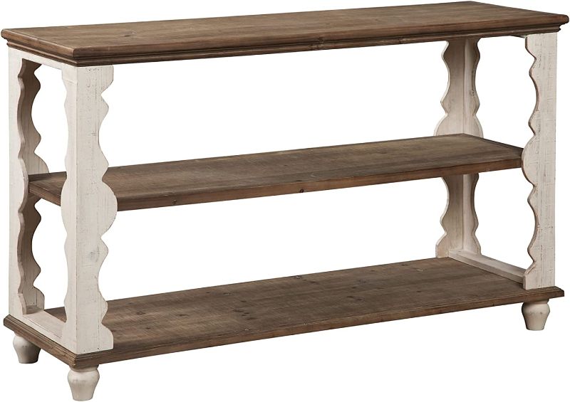 Photo 1 of ***MISSING COMPONENTS*** Signature Design by Ashley Alwyndale Wood 3 Shelf Console Sofa Table, Brown & White
