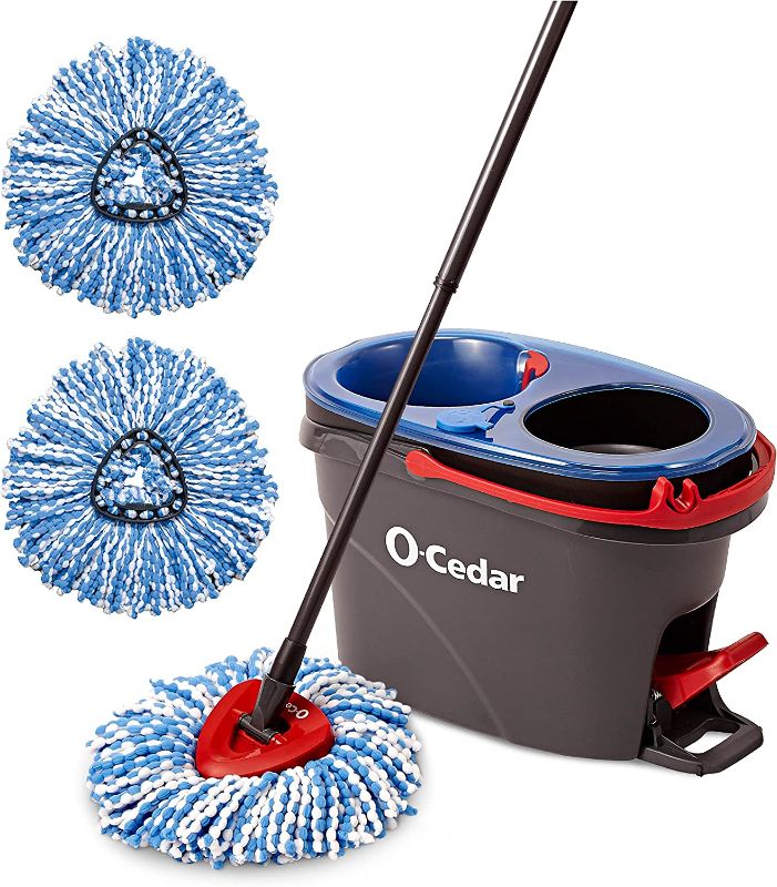 Photo 1 of O-Cedar EasyWring RinseClean Microfiber Spin Mop & Bucket Floor Cleaning System with 2 Extra Refills, Grey
