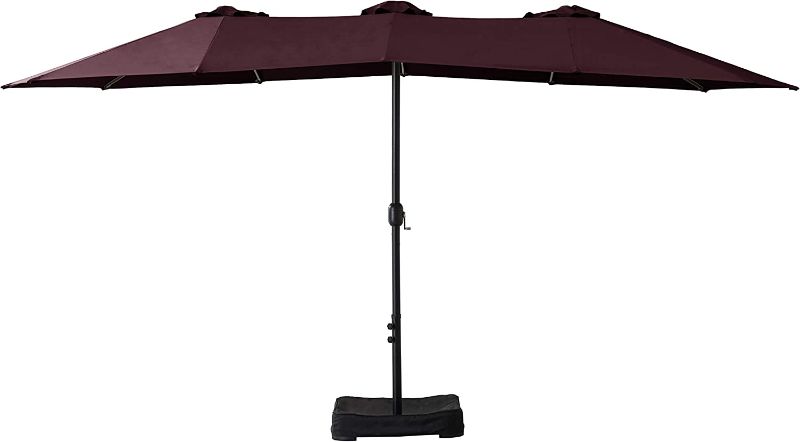 Photo 1 of Amazon Basics Oversize Outdoor Market Patio Umbrella with Base - 15 x 6.9 Feet, Burgundy Red
