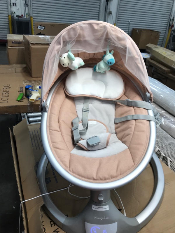 Photo 1 of Dream On Me Zazu Baby Swing, Baby Swing for Infant, 5- Swinging Speed, Two Attached Toys, Bluetooth Enabled and Remote Control, Grey and Pink(TESTED)
