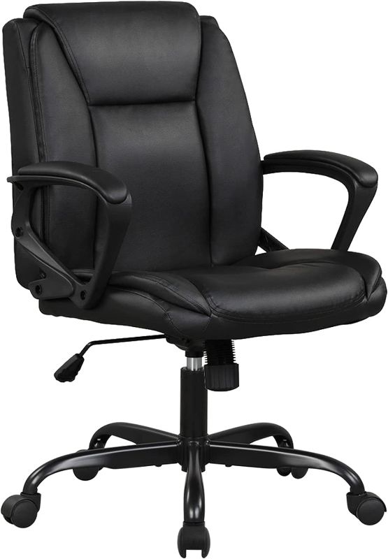 Photo 1 of Home Office Chair Ergonomic Desk Chair PU Leather Task Chair Executive Rolling Swivel Mid Back Computer Chair with Lumbar Support Armrest Adjustable Chair for Men Black