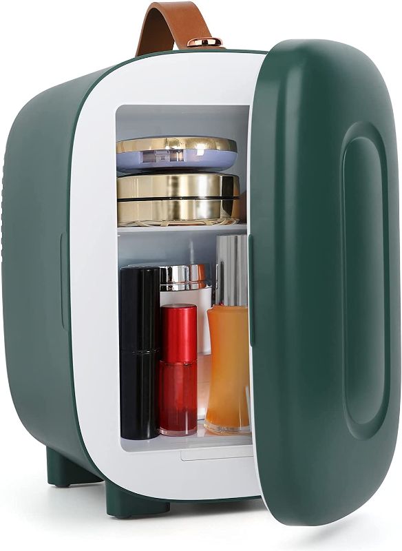 Photo 1 of Living Enrichment Mini Fridge 4L 6 Can Skincare Fridge, AC 100-120V Portable Small Refrigerator for Skincare, Beverage, Food, Cosmetics, Home, Office - Ever Green
