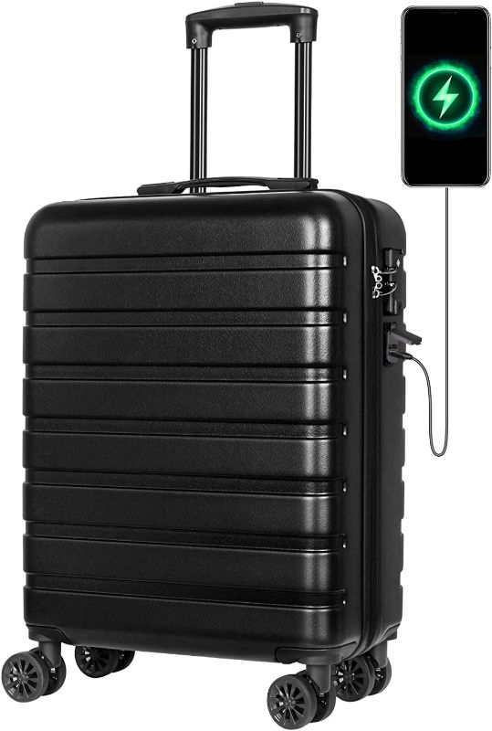 Photo 1 of Suitcase AnyZip PC ABS Hardside Lightweight Luggage with 4 Universal Wheels TSA Lock Carry On 20 Inch USB Black
