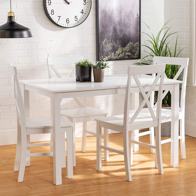 Photo 1 of ***PARTS ONLY*** Walker Edison 4 Person Modern Farmhouse Wood Small Dining Table Dining Room Kitchen Table Set Dining 4 Chairs Set, 48 Inch, White
