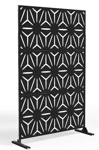 Photo 1 of 76 in. x 47.2 in. Metal Black Outdoor Privacy Screen Star Patern
