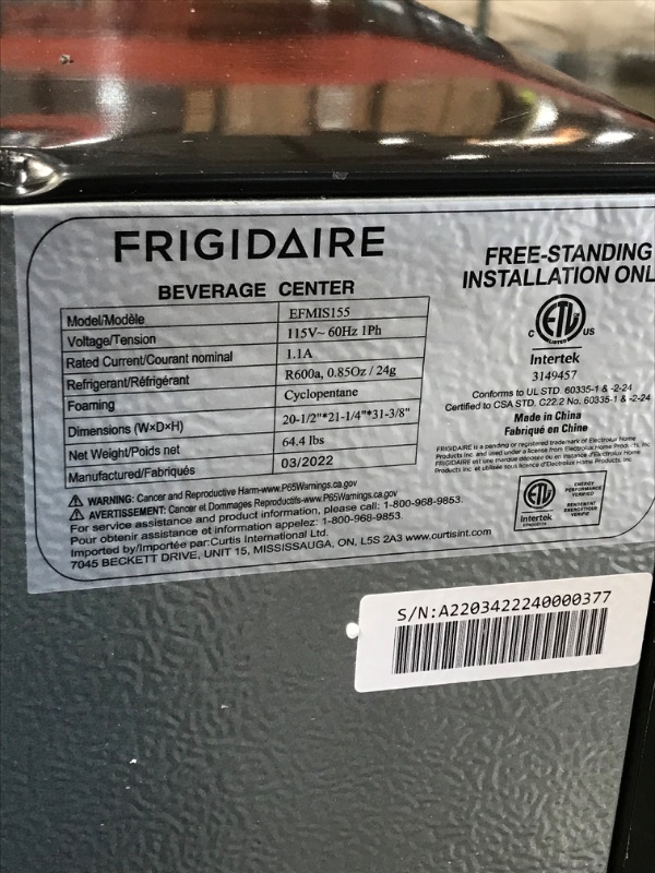 Photo 5 of (DAMAGED)Frigidaire Single Zone 20.43 in. 126 (12 oz.) Can Beverage Cooler
**BROKEN DOOR**