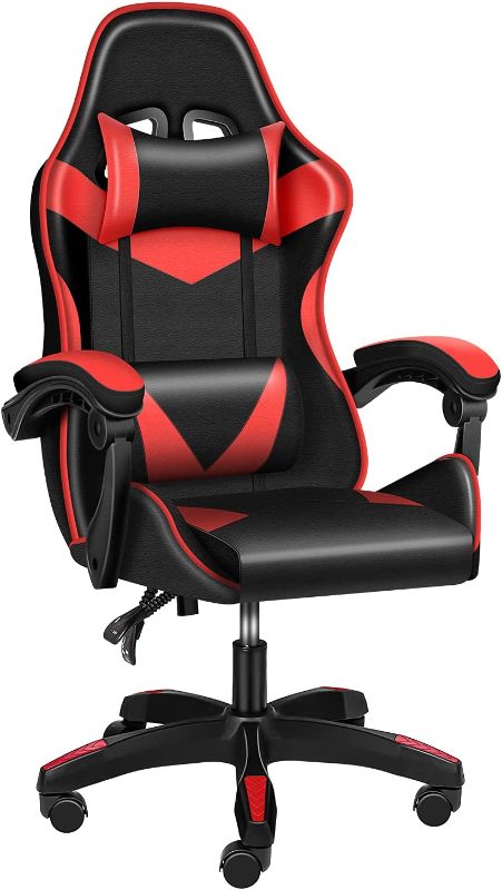 Photo 1 of YSSOA Gaming Office High Back Computer Ergonomic Adjustable Swivel Chair with Headrest and Lumbar Support, 440lb Capacity,with footrest (Red)
