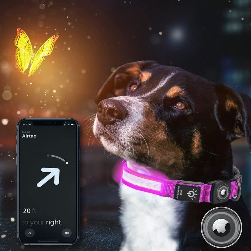 Photo 1 of Airtag Dog Collar, LED Apple Airtag Light Up Dog Collar with Apple AirTag Holder Case, USB Rechargeable & Waterproof Air Tag Accessories Pet Collar for Small Medium Large Dogs
