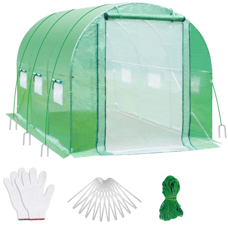 Photo 1 of (MISSING POLES/HARDWARE/TENT) Large Walk-in Greenhouse, Ohuhu 12'x6.6'x6.6' Upgraded Green House with Dual Zippered Screen Doors & 6 Screen Windows, Heavy Duty Plastic Plant Warm House with Reinforced Frame, Ropes & Ground Staples
