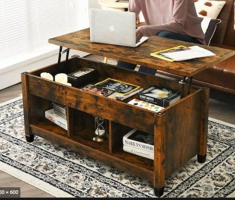 Photo 1 of (DAMAGED CORNERS) 41 in. x 24.5 in. H Coffee Rectangle Wood Lift Top Coffee Table with Hidden Compartment and Storage Shelves
