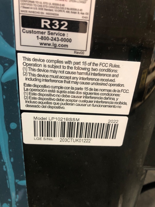 Photo 5 of (NON FUNCTIONAL COOLING; MISSING ATTACHMENTS) 10,000 BTU (DOE) 115-Volt Portable Air Conditioner LP1021BSSM Cools 450 Sq Ft with Dehumidifier Function, Wi-Fi Enabled
