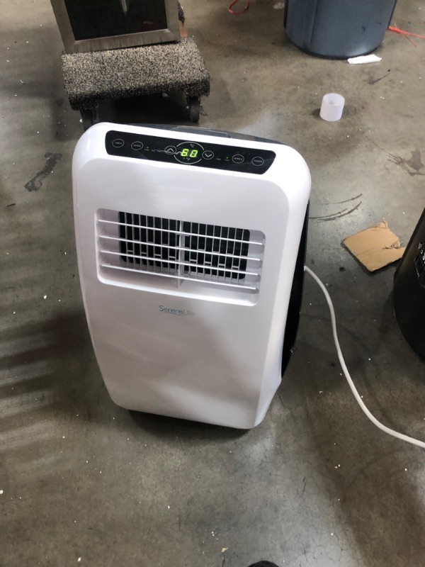 Photo 1 of (SCRATCHED; DAMAGED FRAME) SereneLife SLPAC8 Portable Air Conditioner Compact Home AC Cooling Unit with Built-in Dehumidifier & Fan Modes, Quiet Operation, Includes Window Mount Kit, 8,000 BTU, White
