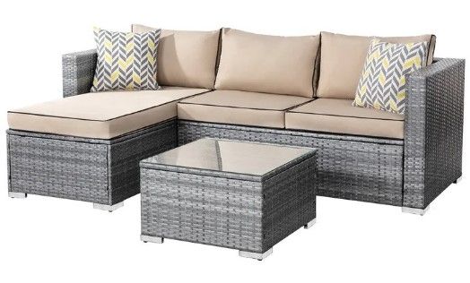 Photo 1 of (INCOMPLETE; NOT FUNCTIONAL; BOX1OFMULTIPLE; REQUIRES BOXES FOR COMPLETION) 3PC PATIO SET WITH CUSHIONS KHAKI
