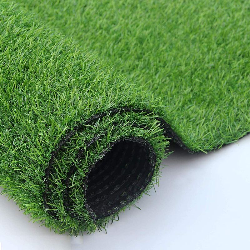 Photo 1 of 18mm Green Artificial Grass 4FTX6FT, Fake Faux Grass Turf Mat, Indoor Outdoor Garden Dogs Pet Synthetic Grass Carpet Doormat, Rubber Backed with Drainage Holes
