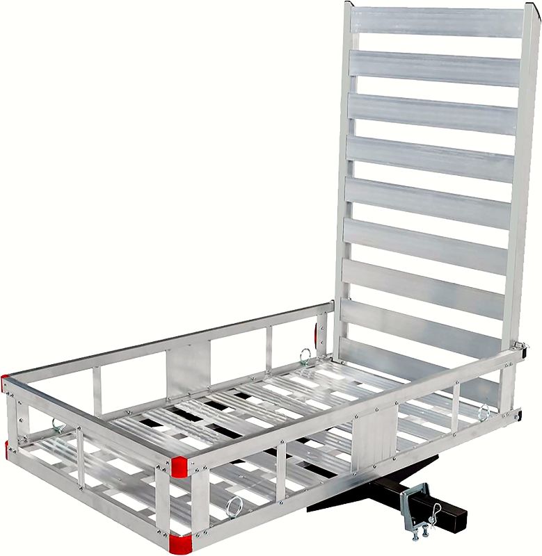 Photo 1 of MaxxHaul 80779 50" x 29.5" Trailer Hitch Mount Aluminum Cargo Carrier With High Side Rails With 47" Ramp For RV's, Trucks, SUV's, Vans, Cars - 500 lb. Capacity
