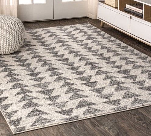 Photo 1 of 5'x8' Aisha Moroccan Triangle Geometric Area Rug, Cream/Gray - JONATHAN Y
