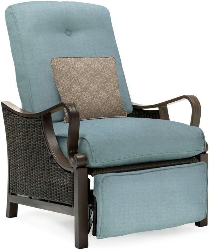 Photo 1 of ***PARTS ONLY*** Hanover Ventura Outdoor Patio Recliner with Hand-Woven Wicker, Rust-Resistant Frames, and Thick Ocean Blue Cushions, VENTURAREC-BLU
