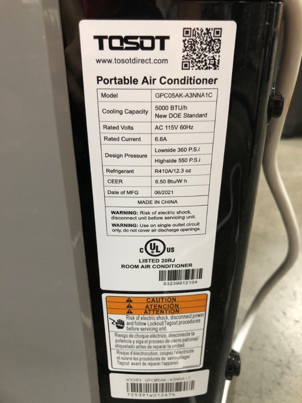 Photo 5 of TOSOT 8,000 BTU(ASHRAE) 5,000 BTU (DOE) Portable Air Conditioner Quiet, Remote Control, Built-in Dehumidifier, Fan, Easy Window Installation Kit - Cool Rooms Up to 300 Square Feet
