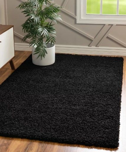 Photo 1 of  Solid Shag Collection Rug – 4' x 6' Jet Black Shag Rug Perfect For Entryways, Kitchens, Breakfast Nooks, Accent Pieces
