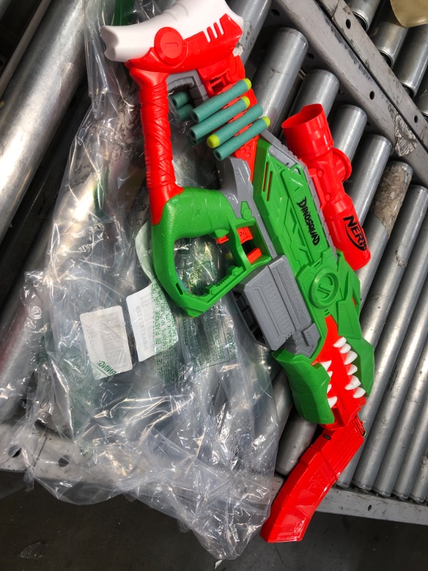 Photo 2 of **Missing some darts* UNIT JAMMED* NERF DinoSquad Rex-Rampage Motorized Dart Blaster, 10-Dart Clip, 20 Official Darts, 10-Dart Storage- T-Rex Dinosaur Design , Red
