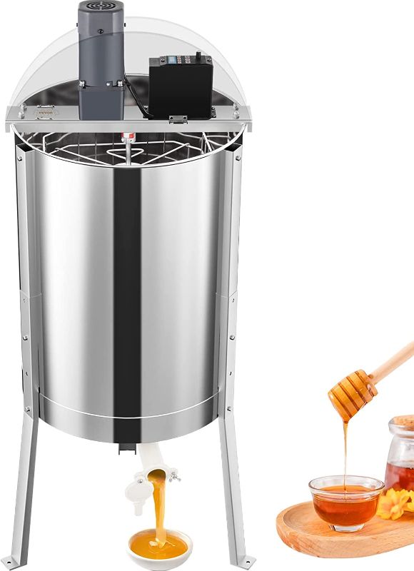 Photo 1 of VEVOR Electric Honey Extractor, 8 Frame Beekeeping Extraction?Only 4 Deep Frames Honey Extractor, Food-Grade Stainless Steel Honeycomb Drum Spinner, Apiary Centrifuge Equipment with Height Adj Stand
