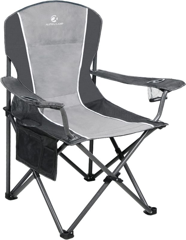 Photo 1 of ALPHA CAMP Oversized Camping Folding Chair Heavy Duty Steel Frame Support 350 LBS Collapsible Padded Arm Chair with Cup Holder Quad Lumbar Back Chair Portable for Outdoor/Indoor