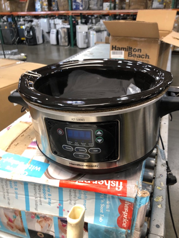 Photo 2 of Hamilton Beach Portable 6-Quart Set & Forget Digital Programmable Slow Cooker with Lid Lock, Temperature Probe, Stainless Steel
