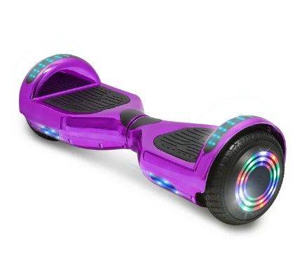 Photo 1 of TPS Power Sports Hoverboard Self Balancing Scooter for Kids and Adults Hover Board with 6.5 In. Wheels Built-in Bluetooth Speaker Bright LED Lights UL2272 Certified (Chrome Purple) (MINOR SIGNS OF USE. UNABLE TO TEST DUE TO MISSING CHARGER)