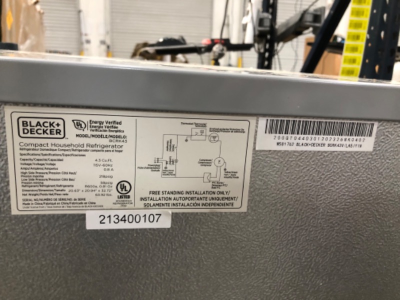 Photo 1 of **Parts Only** Non Functional**BLACK+DECKER BCRK43V Compact Refrigerator Energy Star Single Door Mini Fridge with Freezer, 4.3 Cubic Ft., VCM
