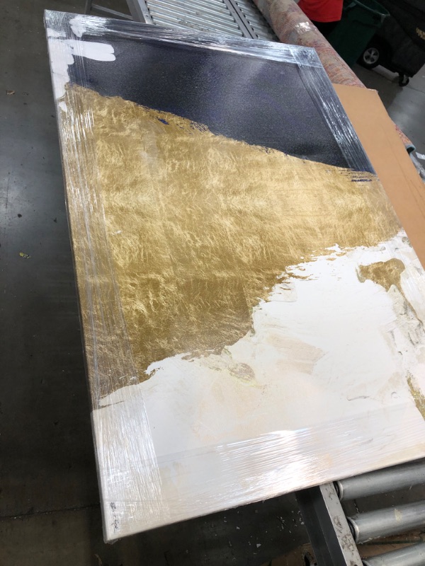 Photo 2 of Abstract Wall Art Canvas Prints 'Night and Day' Paint, 54x36, Gold, Gold *Minor Damaged Only on Back Wood Support*
