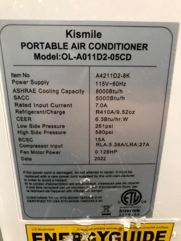 Photo 4 of TESTED BLOWS COLD AC*
Antarctic Star 3-in-1 8000BTU Portable Air Conditioner Fan Remote Control Cools up to 160-200Sq.Ft 24 Hour Timer 61?-90? Quiet Operation for Home Office and Restaurant Include Window Kit
