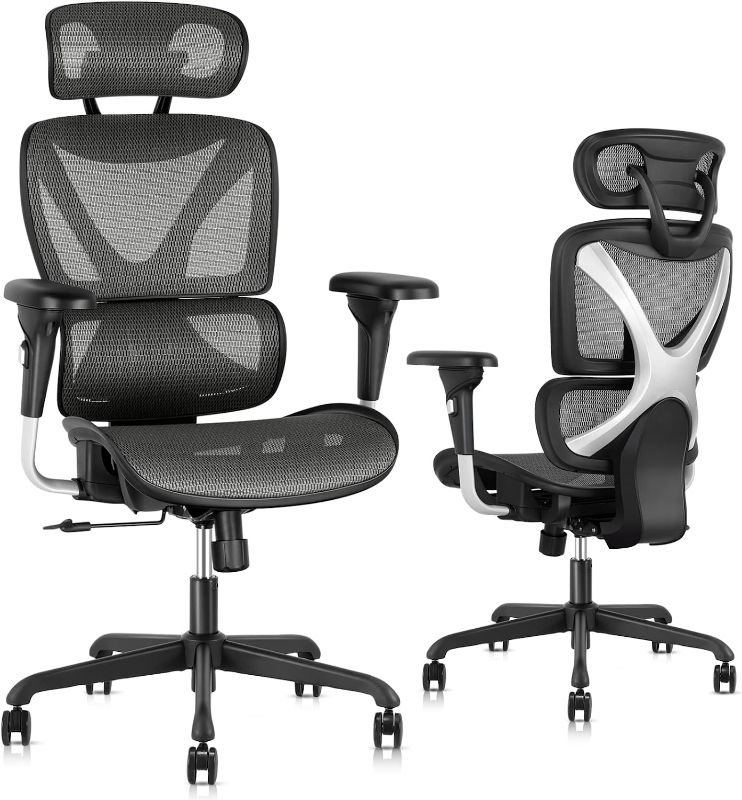 Photo 1 of Gabrylly Ergonomic Office Chair, Large Mesh Chair with Lumbar Support - Double Back, Adjustable Headrest & Armrests, High-Back Home Desk Chair with Tilt Function, Swivel Computer Executive Chair(GREY) 29.5"D x 40.9"W x 51.2"H

