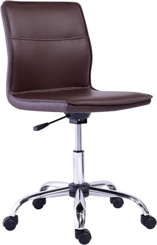 Photo 1 of Amazon Basics Modern Armless Office Desk Chair - Height Adjustable, 360-Degree Swivel, 275Lb Capacity - Brown/Chrome
