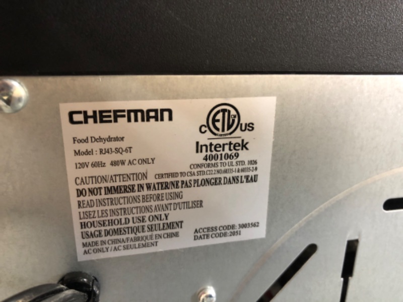 Photo 1 of Chefman Touch Screen Electric Food Dehydrator, Black, 6 Trays
