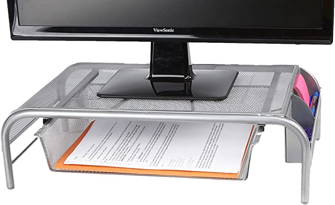 Photo 1 of Mind Reader Metal Mesh Monitor Stand For Office, Home, Dorm Room, Silver
